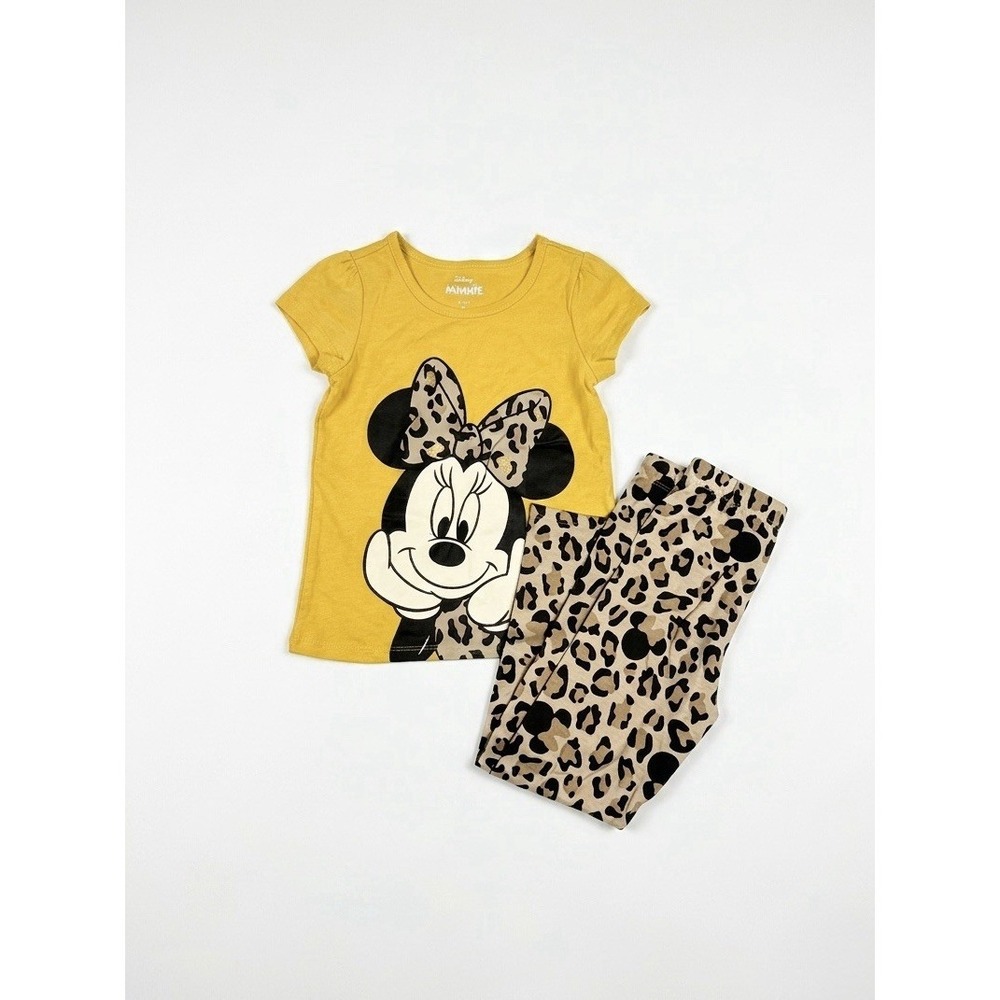 Disney Junior Minnie Mouse Girls Size 6 Yellow Leopard Print 2-Piece Pants Set